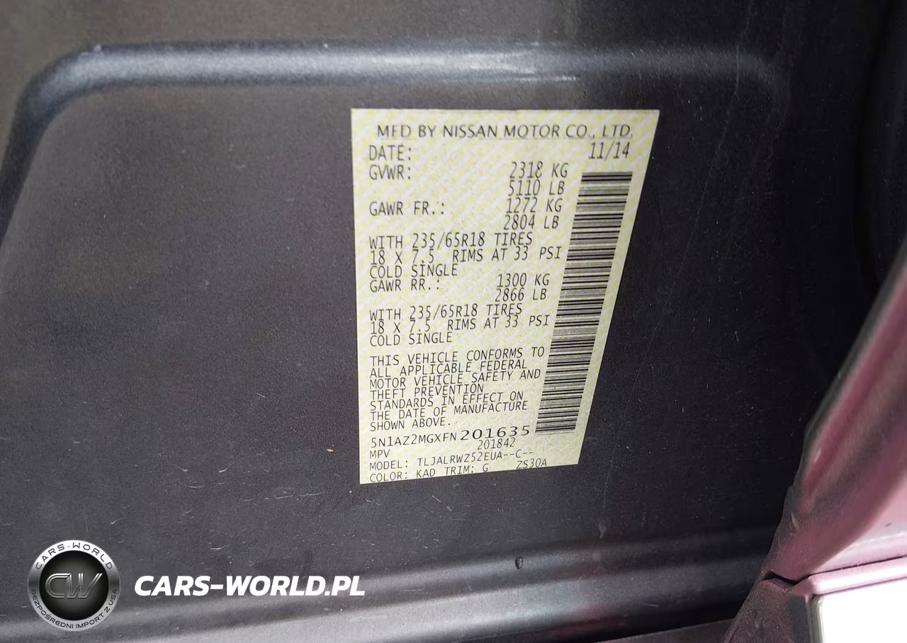 2015 Nissan Murano S VIN:5N1AZ2MGXFN201635 - 9