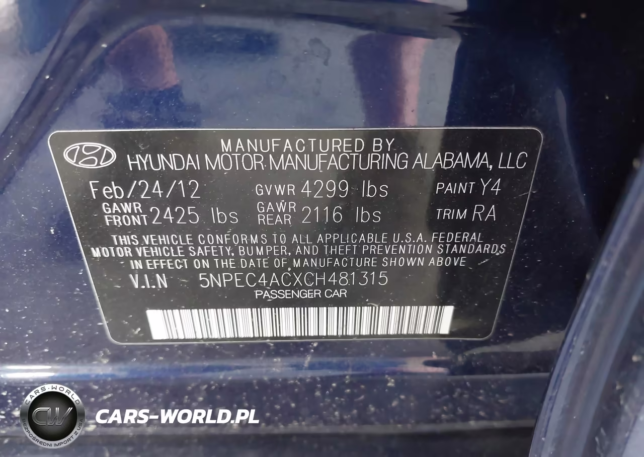 2012 Hyundai Sonata Se VIN:5NPEC4ACXCH481315 - 9