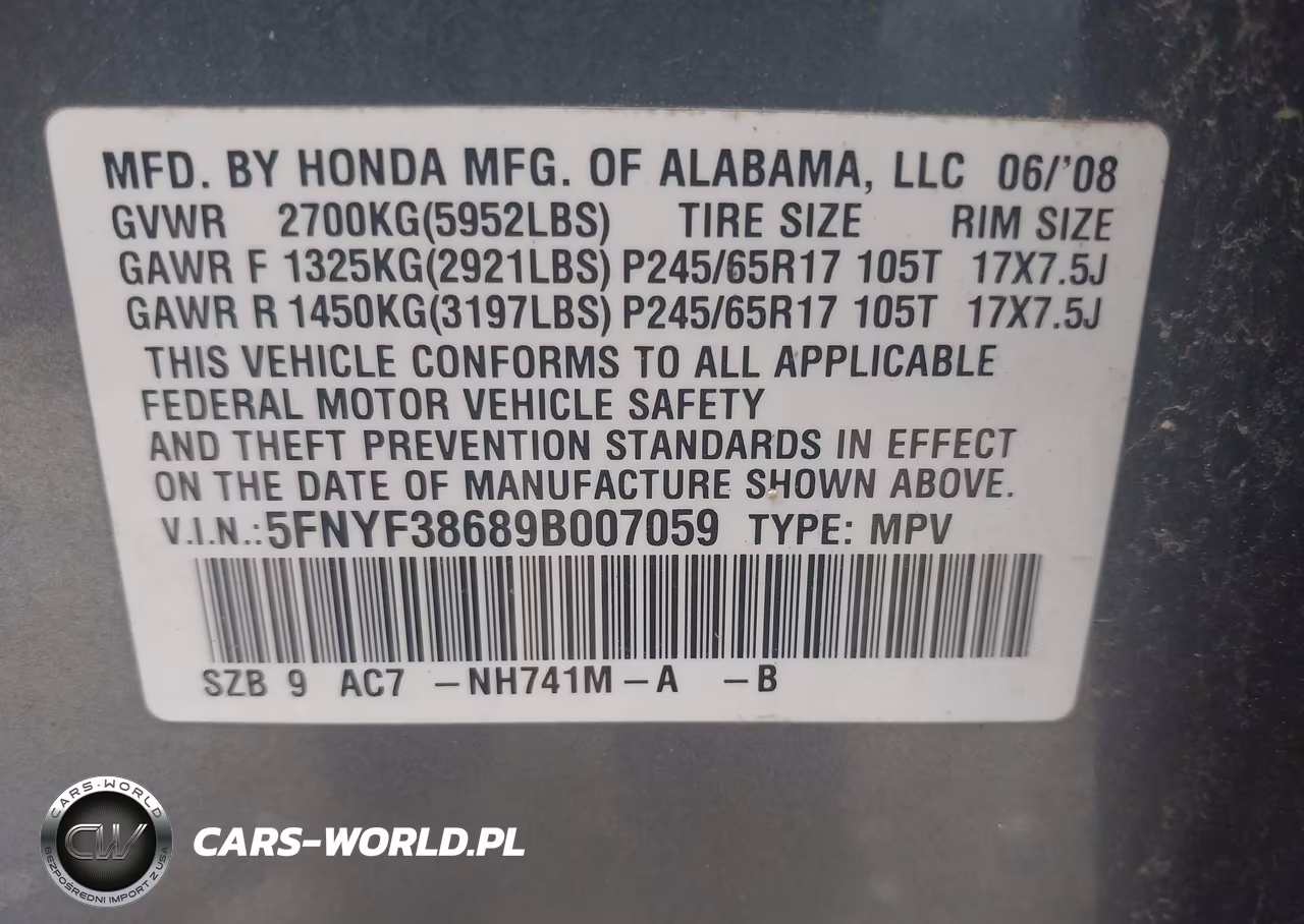 2009 Honda Pilot Ex-L VIN:5FNYF38689B007059 - 9