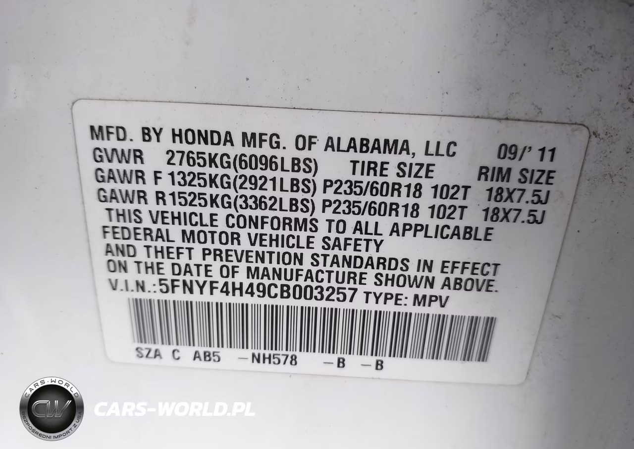 2012 Honda Pilot Ex VIN:5FNYF4H49CB003257 - 9