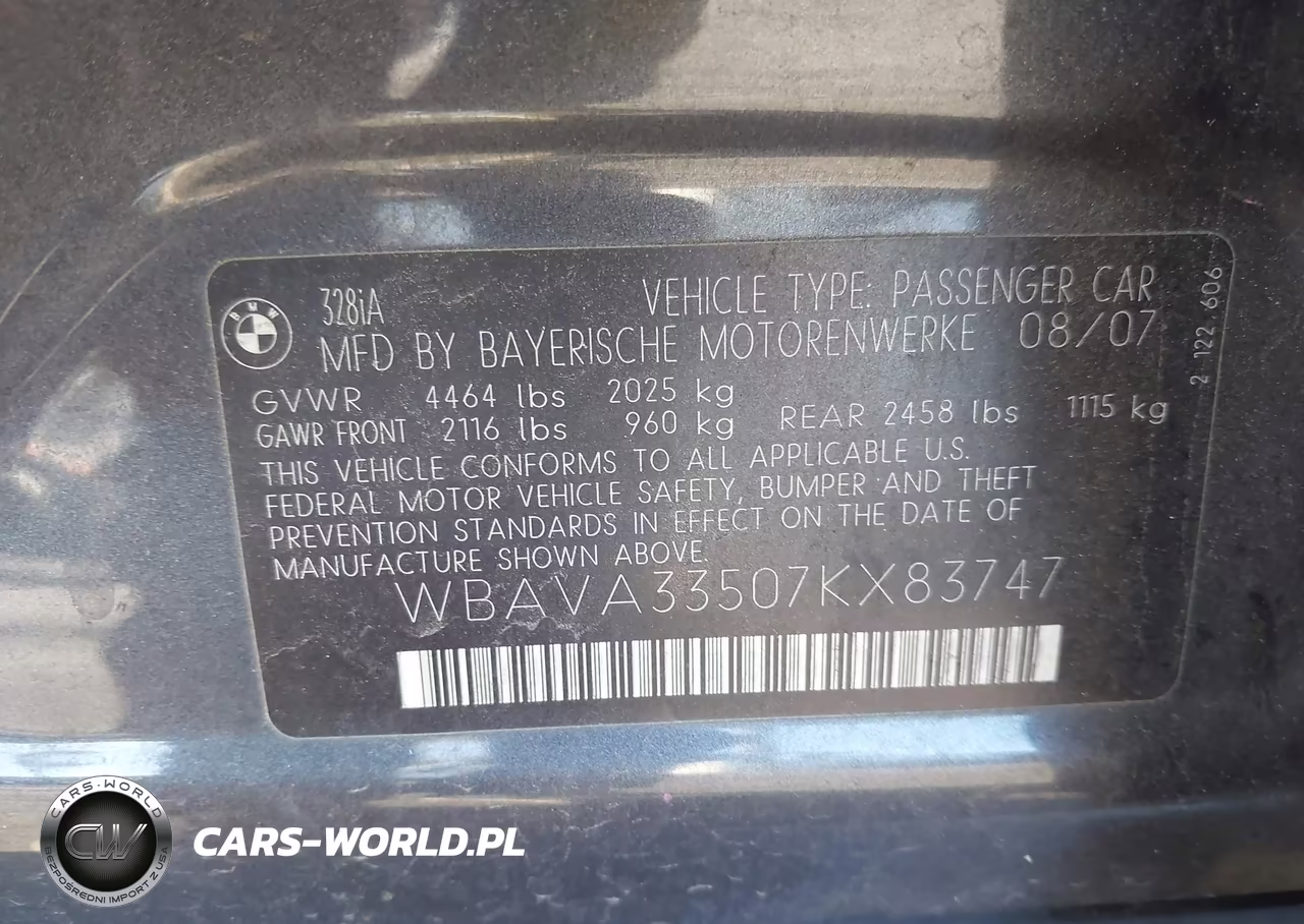 2007 BMW 328I VIN:WBAVA33507KX83747 - 9