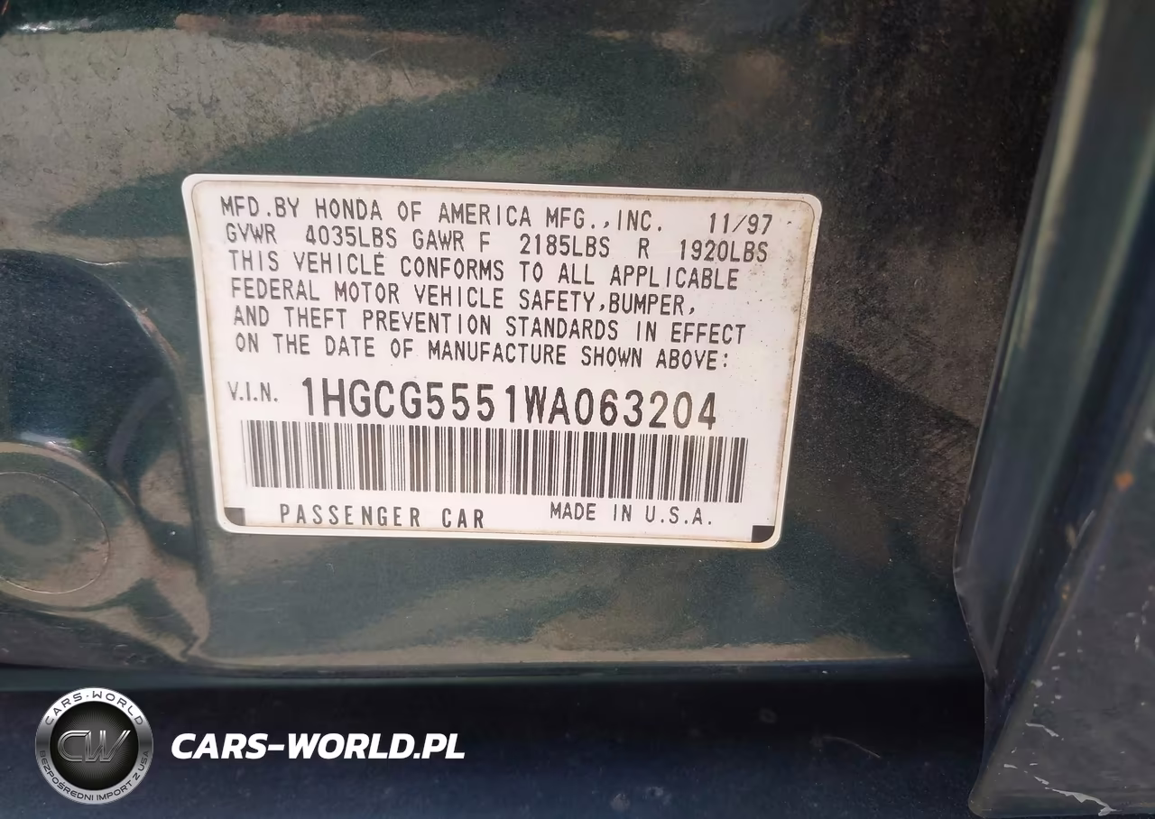 1998 Honda Accord VIN:1HGCG5551WA063204 - 9