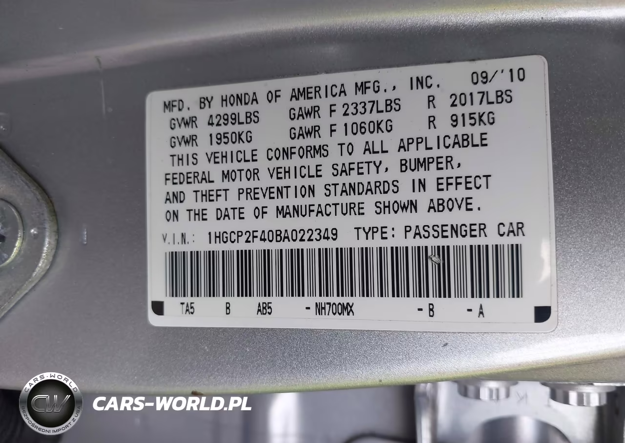 2011 Honda Accord 2.4 Lx-P VIN:1HGCP2F40BA022349 - 9
