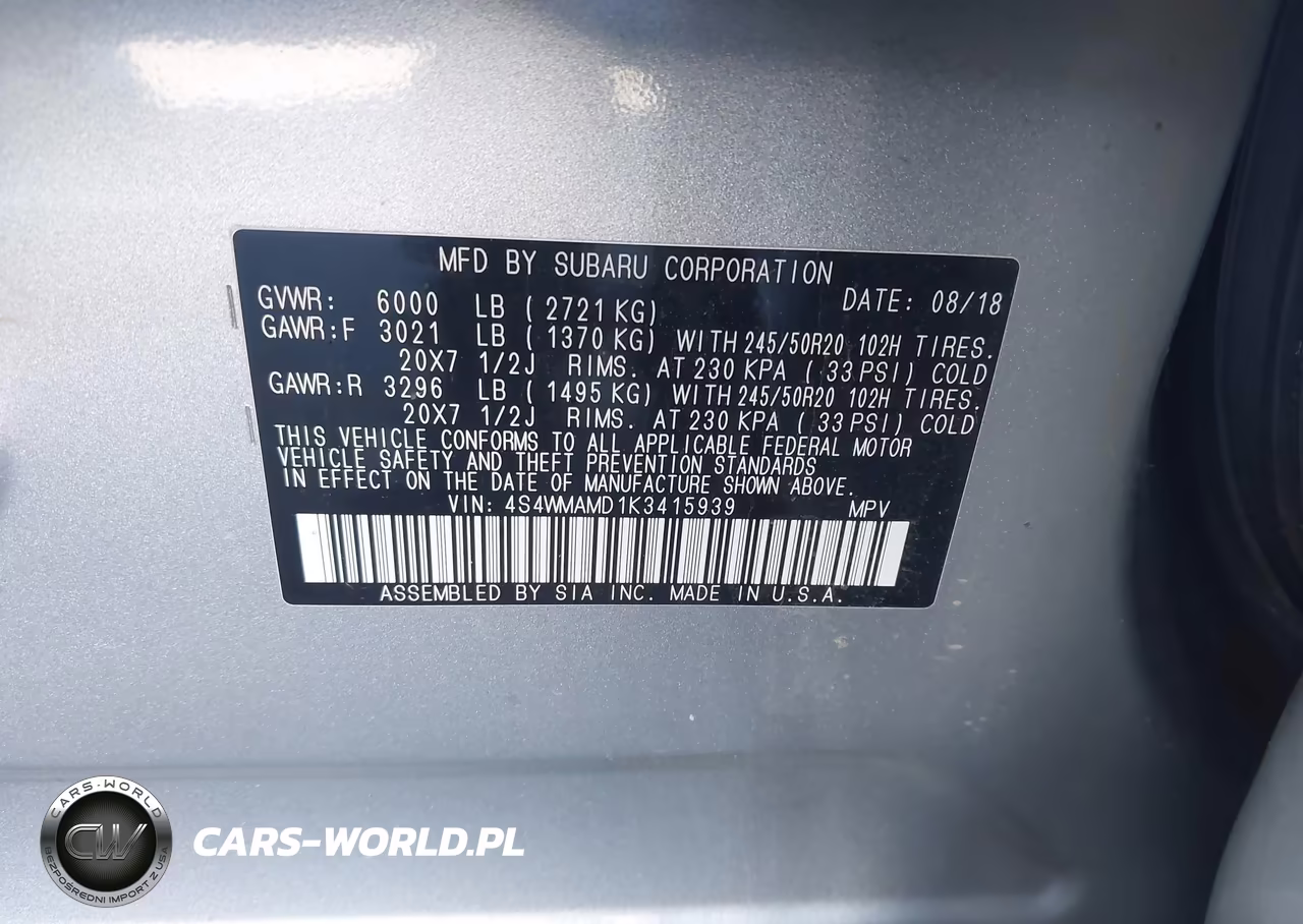 2019 Subaru Ascent Limited VIN:4S4WMAMD1K3415939 - 9
