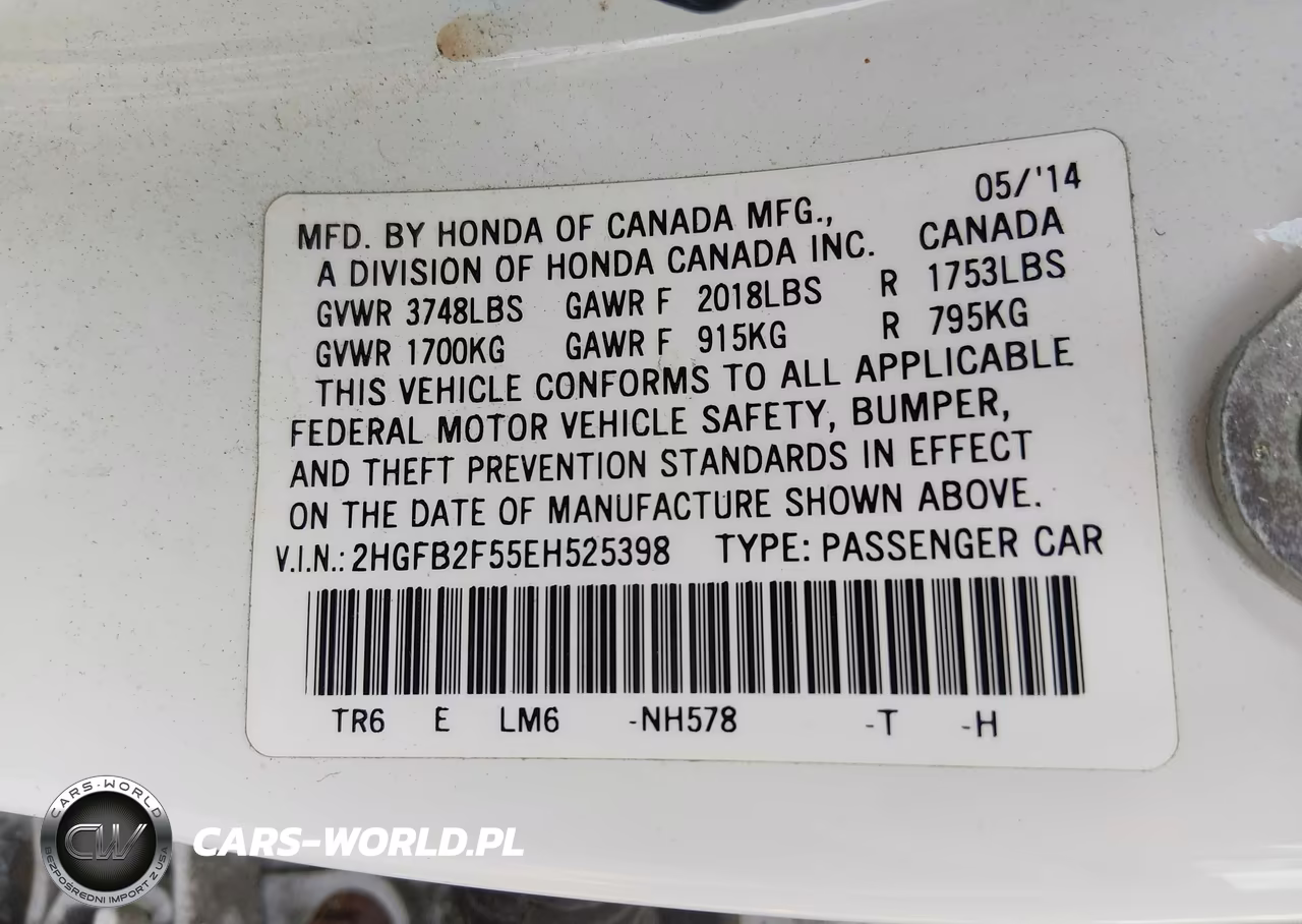 2014 Honda Civic Lx VIN:2HGFB2F55EH525398 - 9