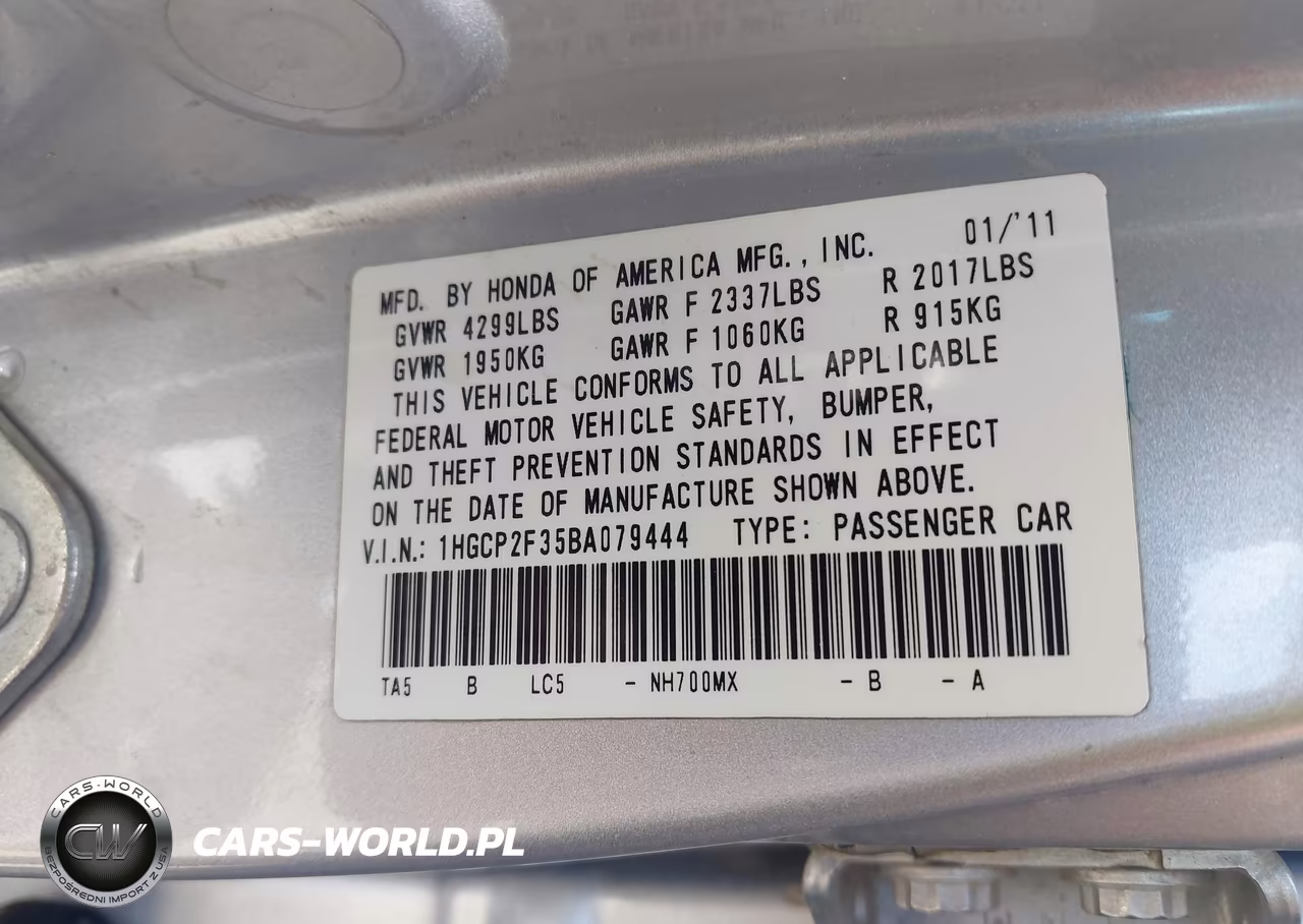 2011 Honda Accord 2.4 Lx VIN:1HGCP2F35BA079444 - 9