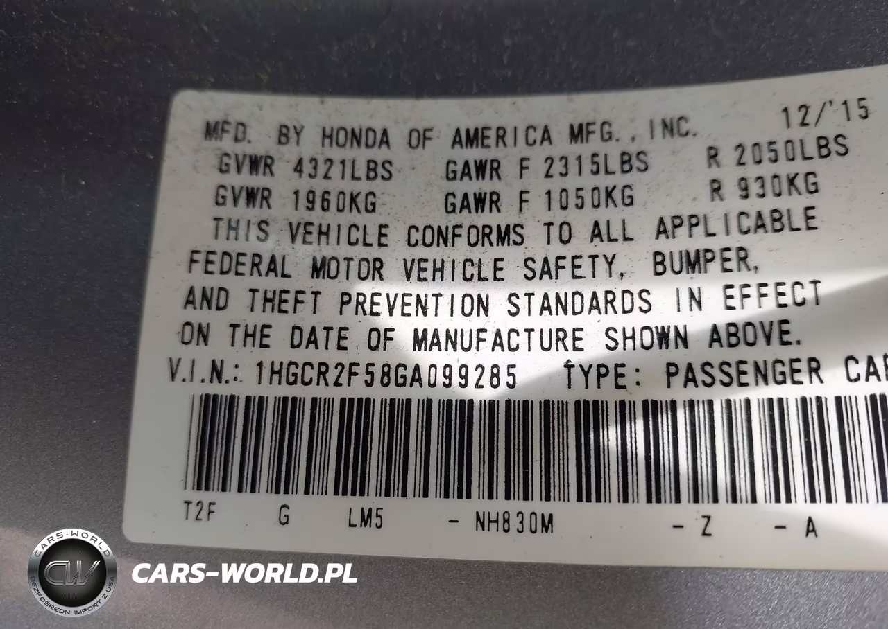 2016 Honda Accord Sport VIN:1HGCR2F58GA099285 - 9