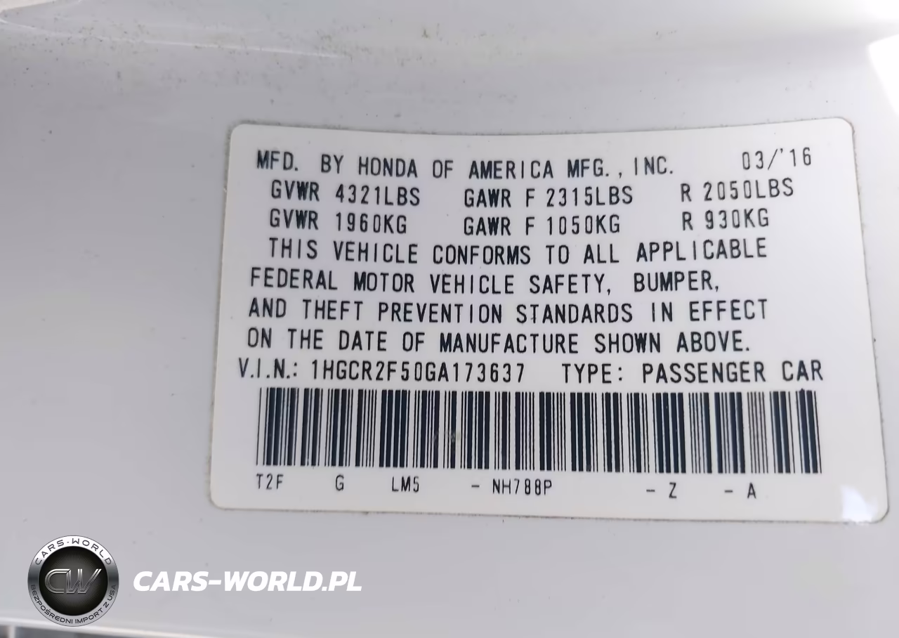 2016 Honda Accord Sport VIN:1HGCR2F50GA173637 - 9