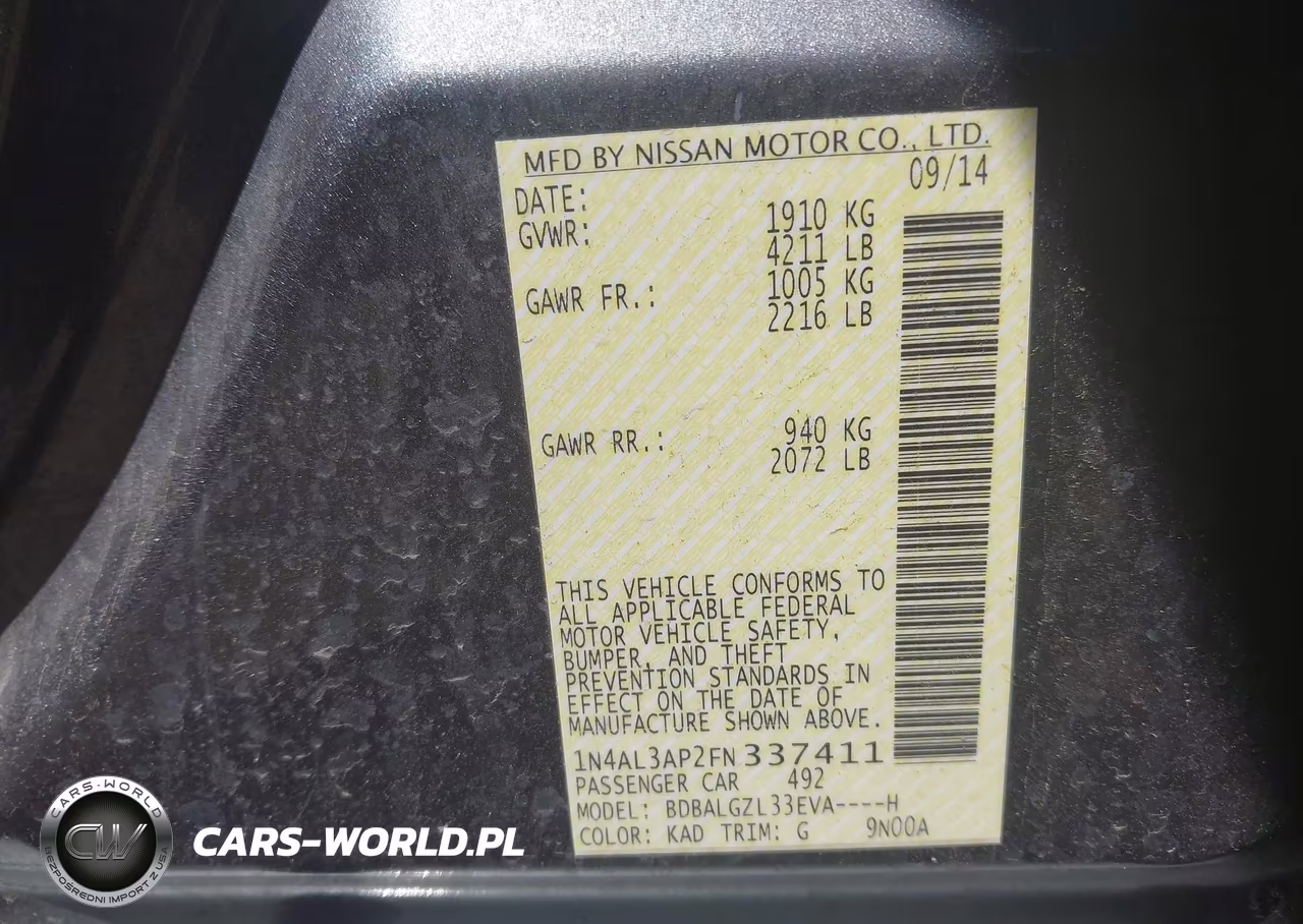 2015 Nissan Altima 2.5 S VIN:1N4AL3AP2FN337411 - 9