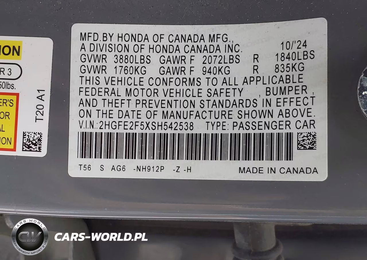 2025 Honda Civic Sport VIN:2HGFE2F5XSH542538 - 9