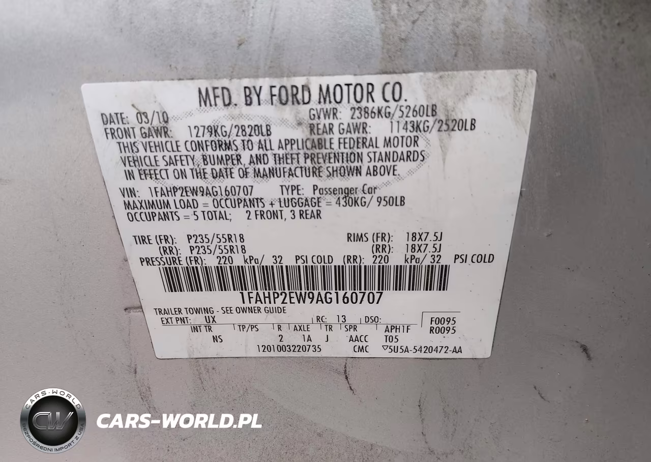 2010 Ford Taurus Sel VIN:1FAHP2EW9AG160707 - 9