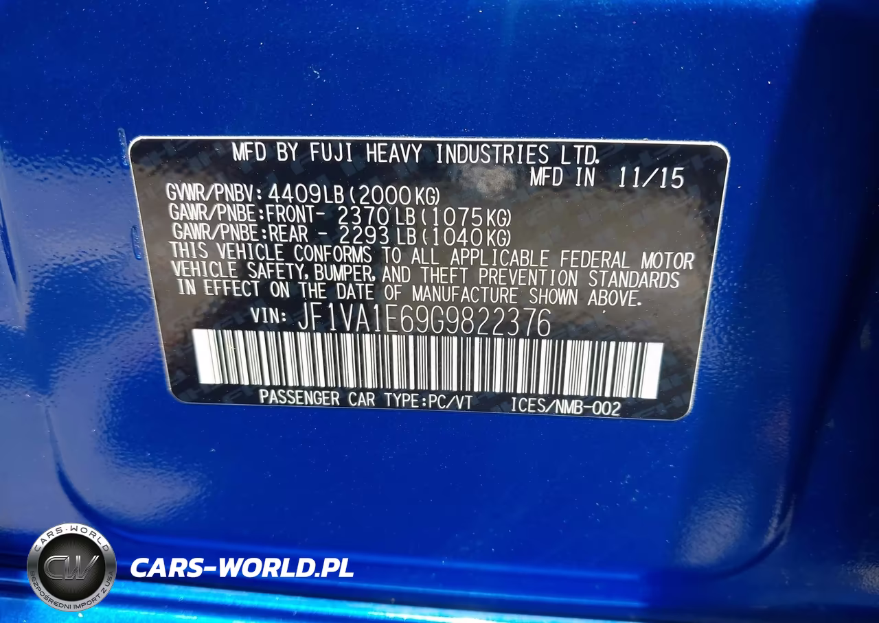 2016 Subaru Wrx Premium VIN:JF1VA1E69G9822376 - 9