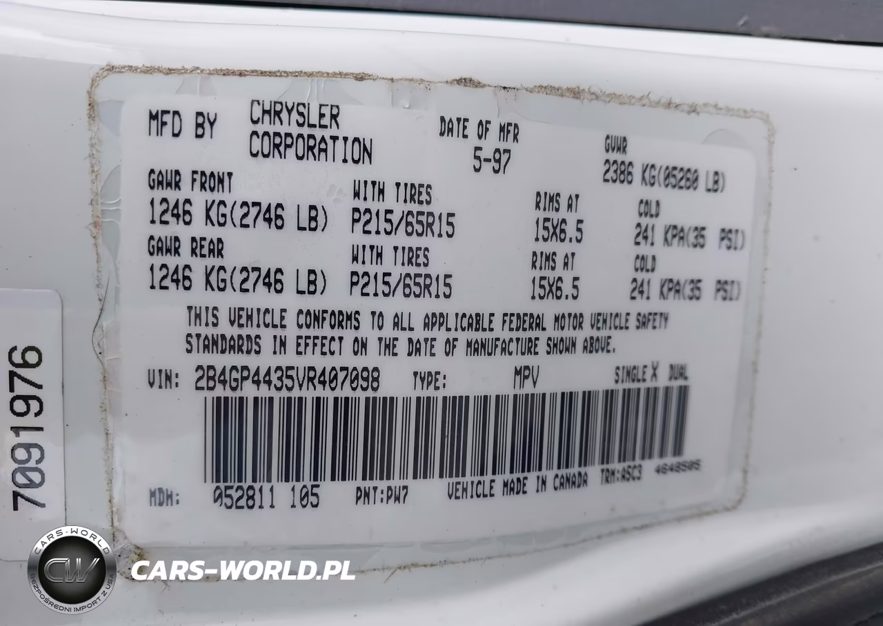 1997 Dodge Caravan Se VIN:2B4GP4435VR407098 - 9