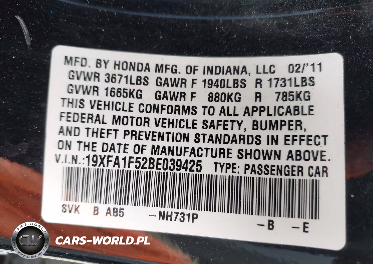 2011 Honda Civic Lx VIN:19XFA1F52BE039425 - 9