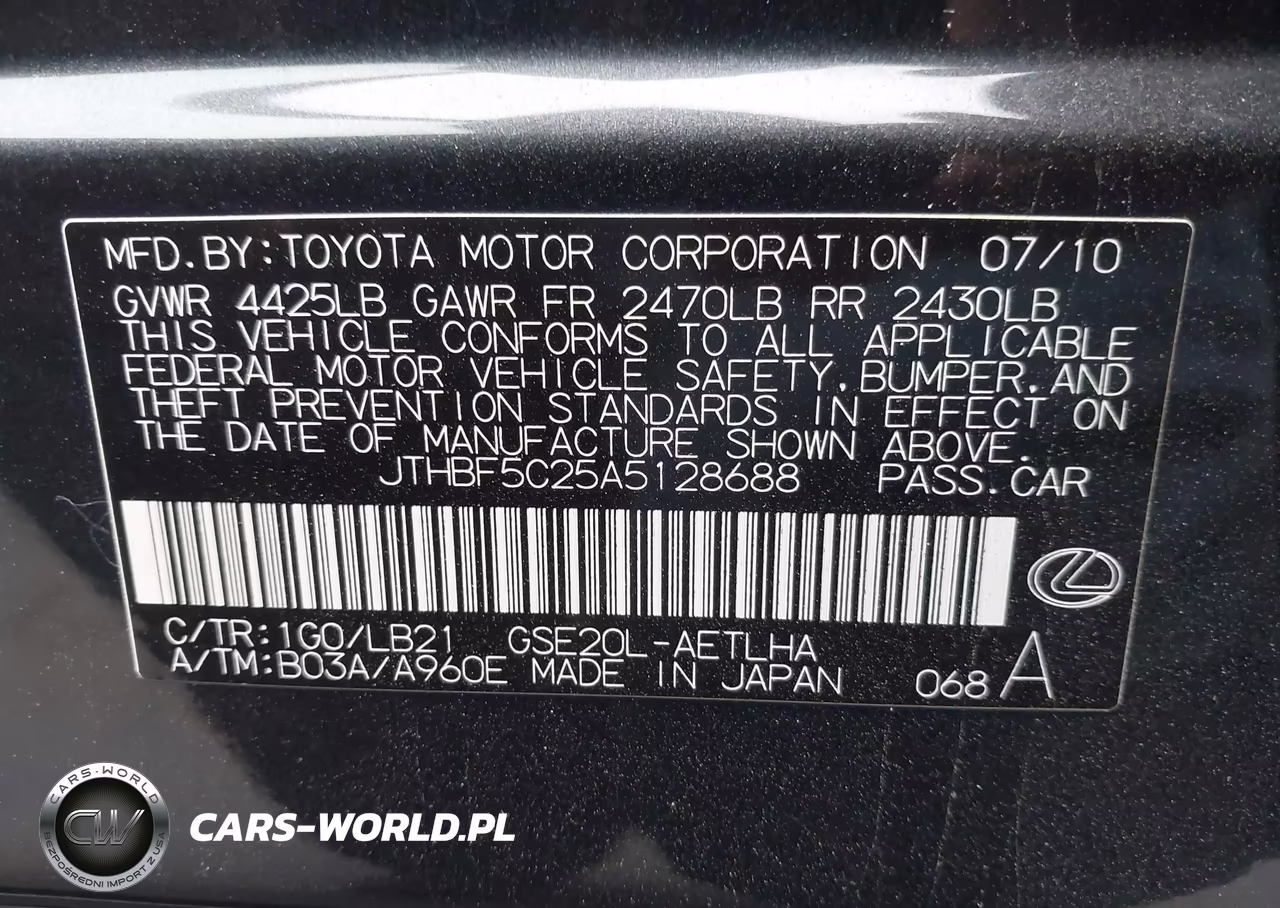 2010 Lexus Is 250 VIN:JTHBF5C25A5128688 - 9