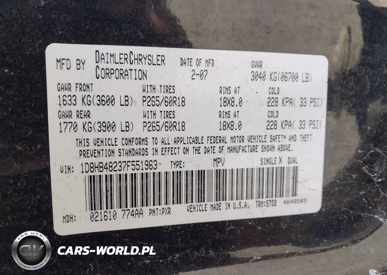 2007 Dodge Durango Slt VIN:1D8HB48237F551963 - 9