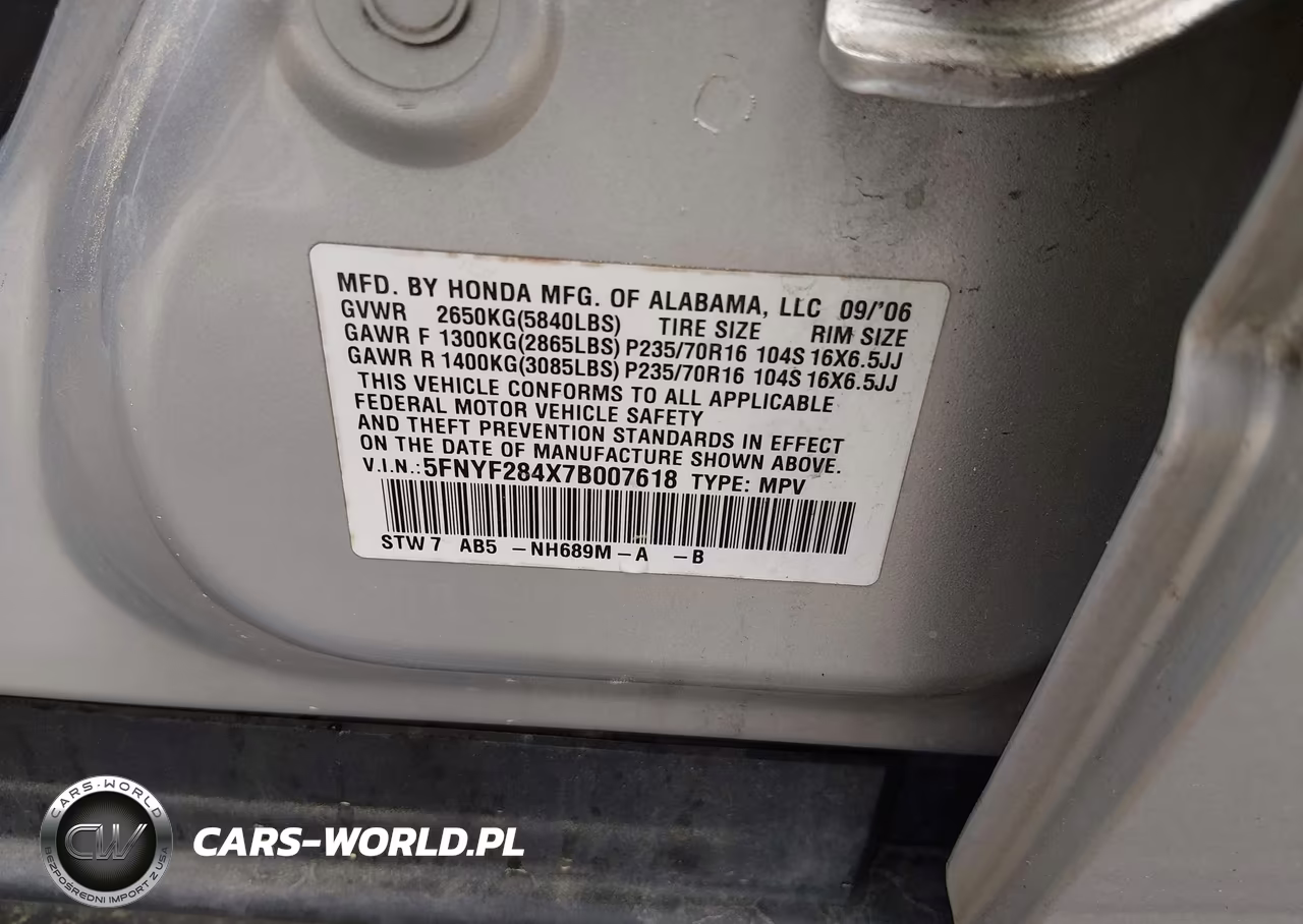 2007 Honda Pilot Ex VIN:5FNYF284X7B007618 - 9