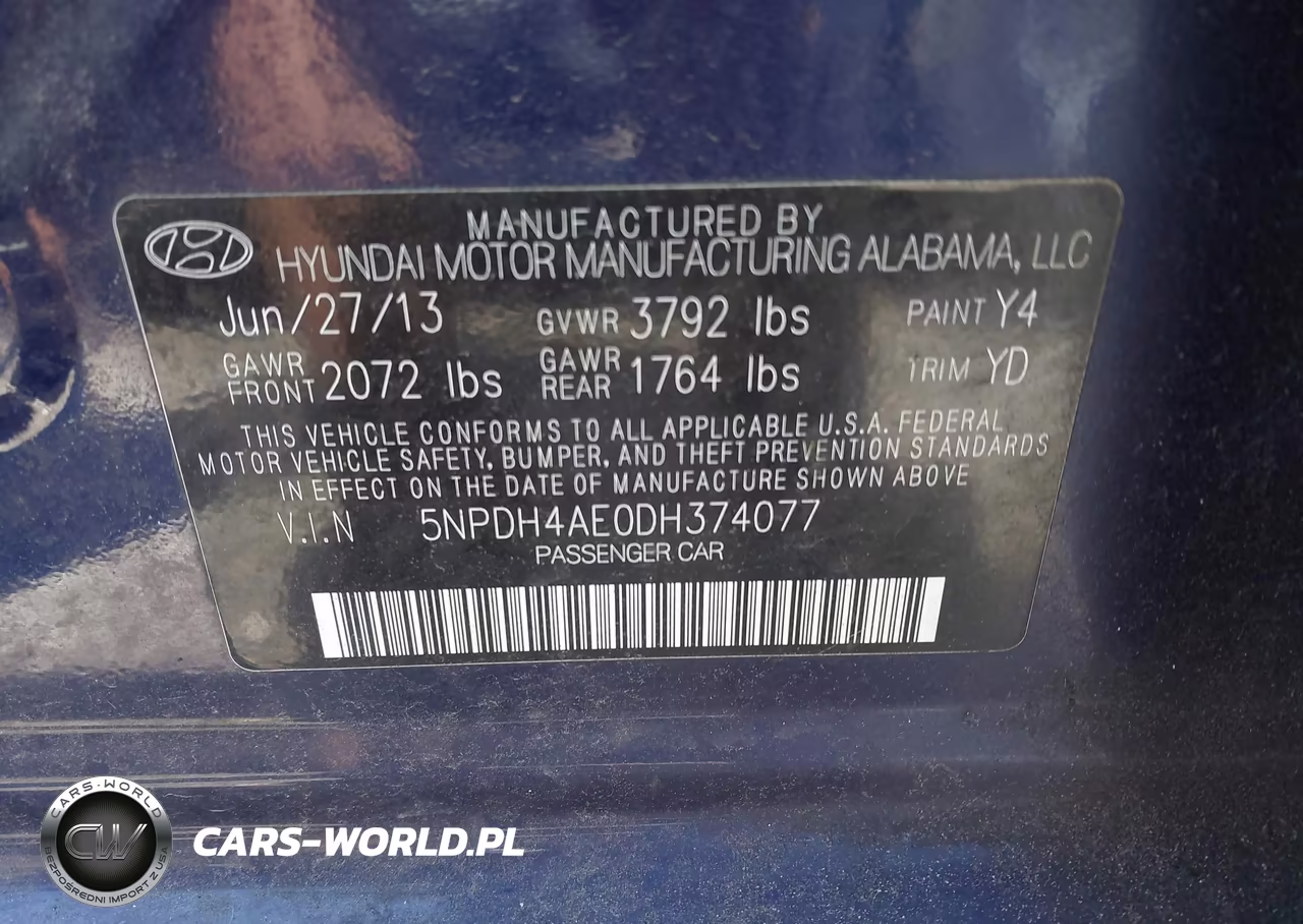 2013 Hyundai Elantra Gls VIN:5NPDH4AE0DH374077 - 9