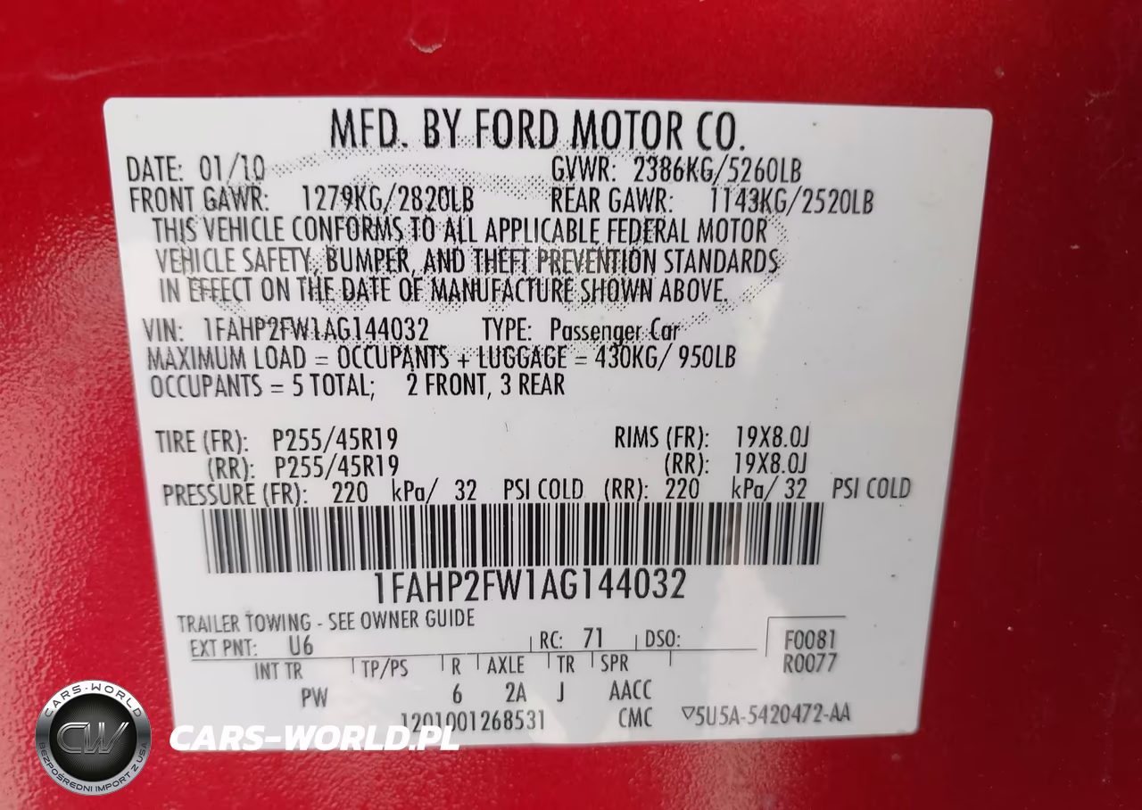 2010 Ford Taurus Limited VIN:1FAHP2FW1AG144032 - 9