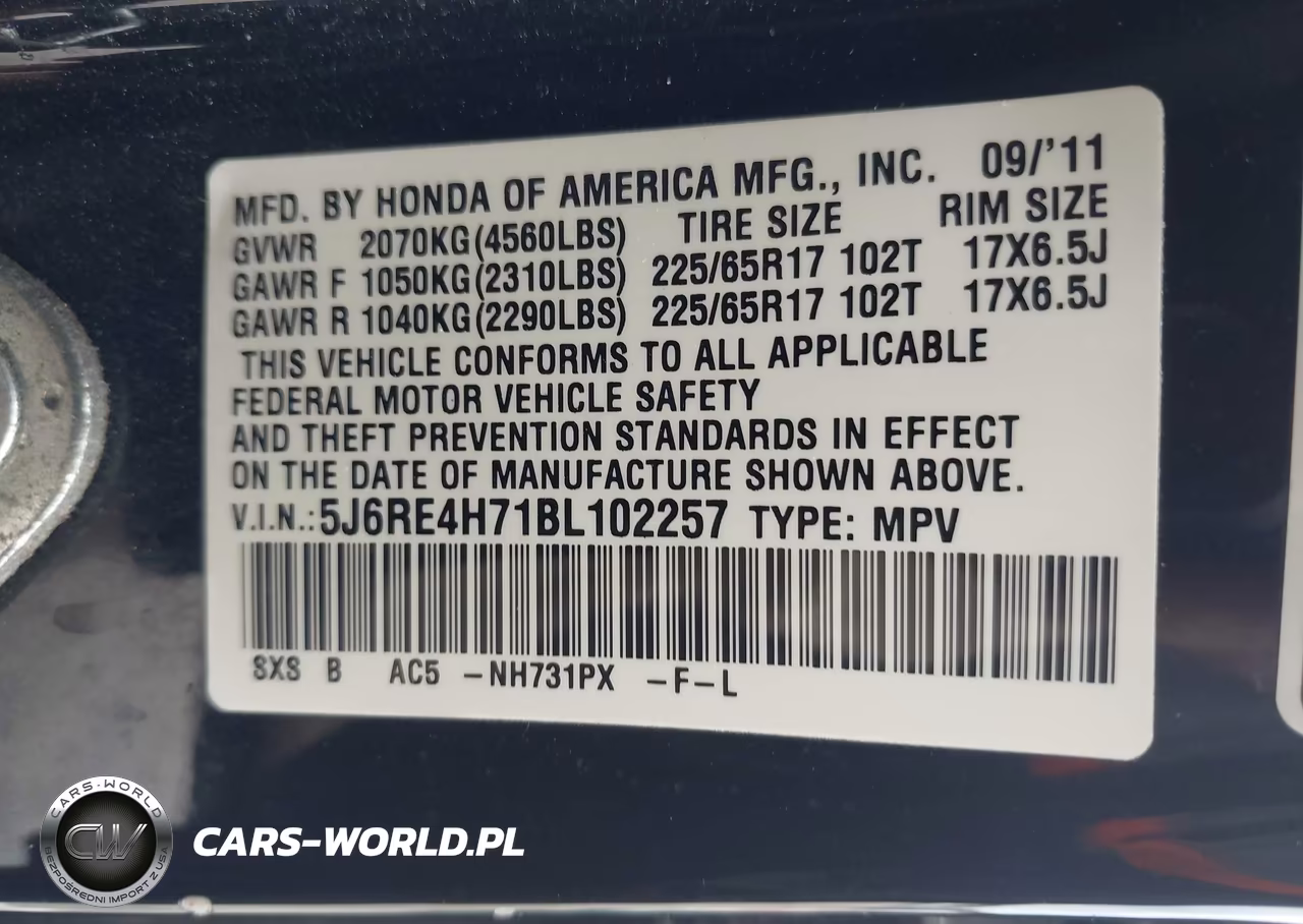 2011 Honda Cr-V Ex-L VIN:5J6RE4H71BL102257 - 9
