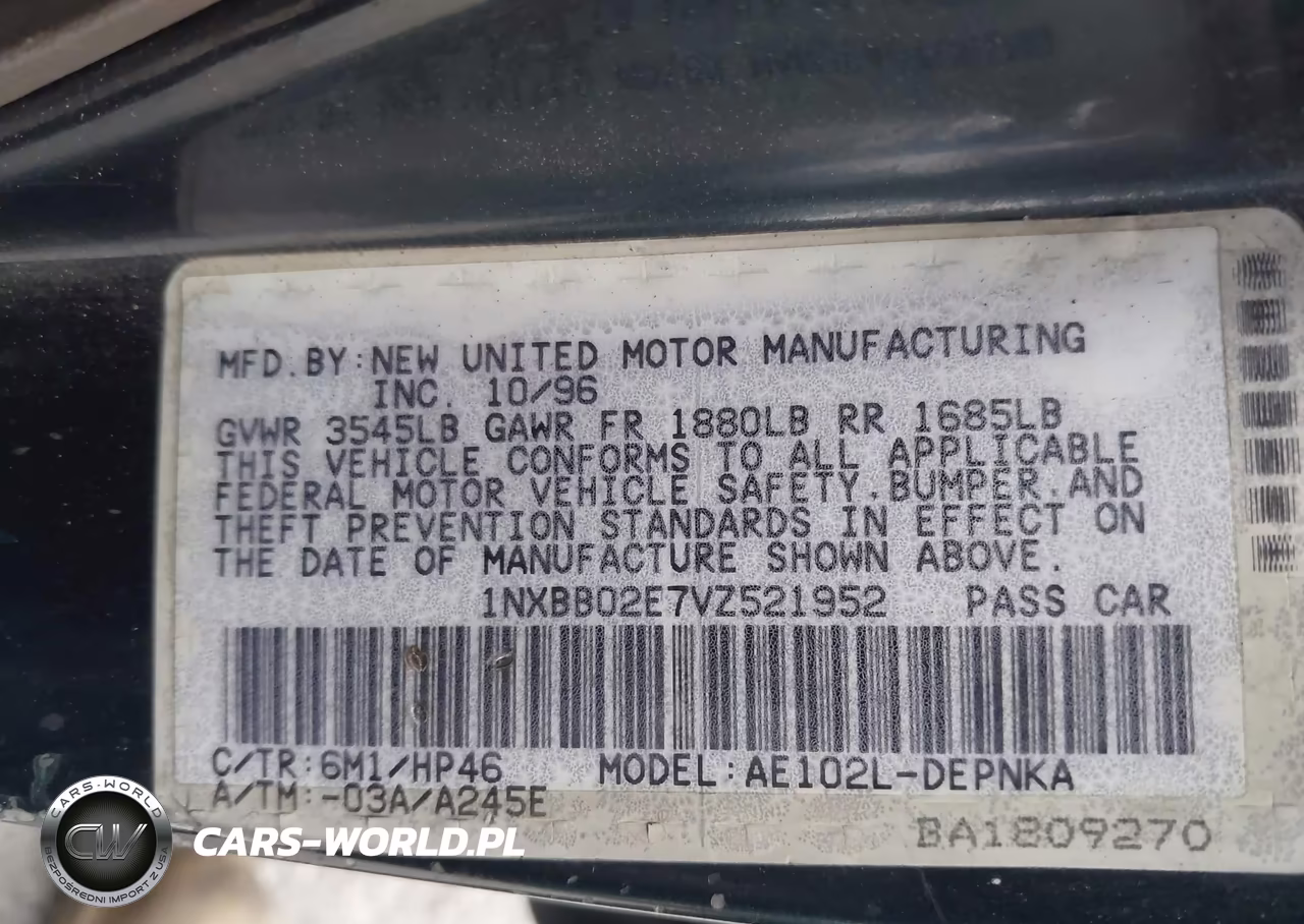 1997 Toyota Corolla Dx VIN:1NXBB02E7VZ521952 - 9