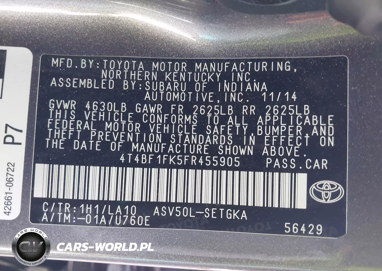 2015 Toyota Camry Xle VIN:4T4BF1FK5FR455905 - 9