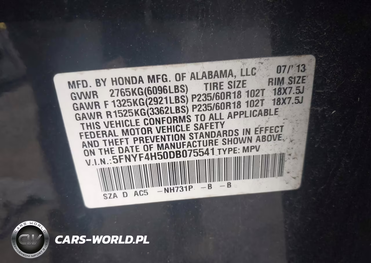 2013 Honda Pilot Ex-L VIN:5FNYF4H50DB075541 - 9
