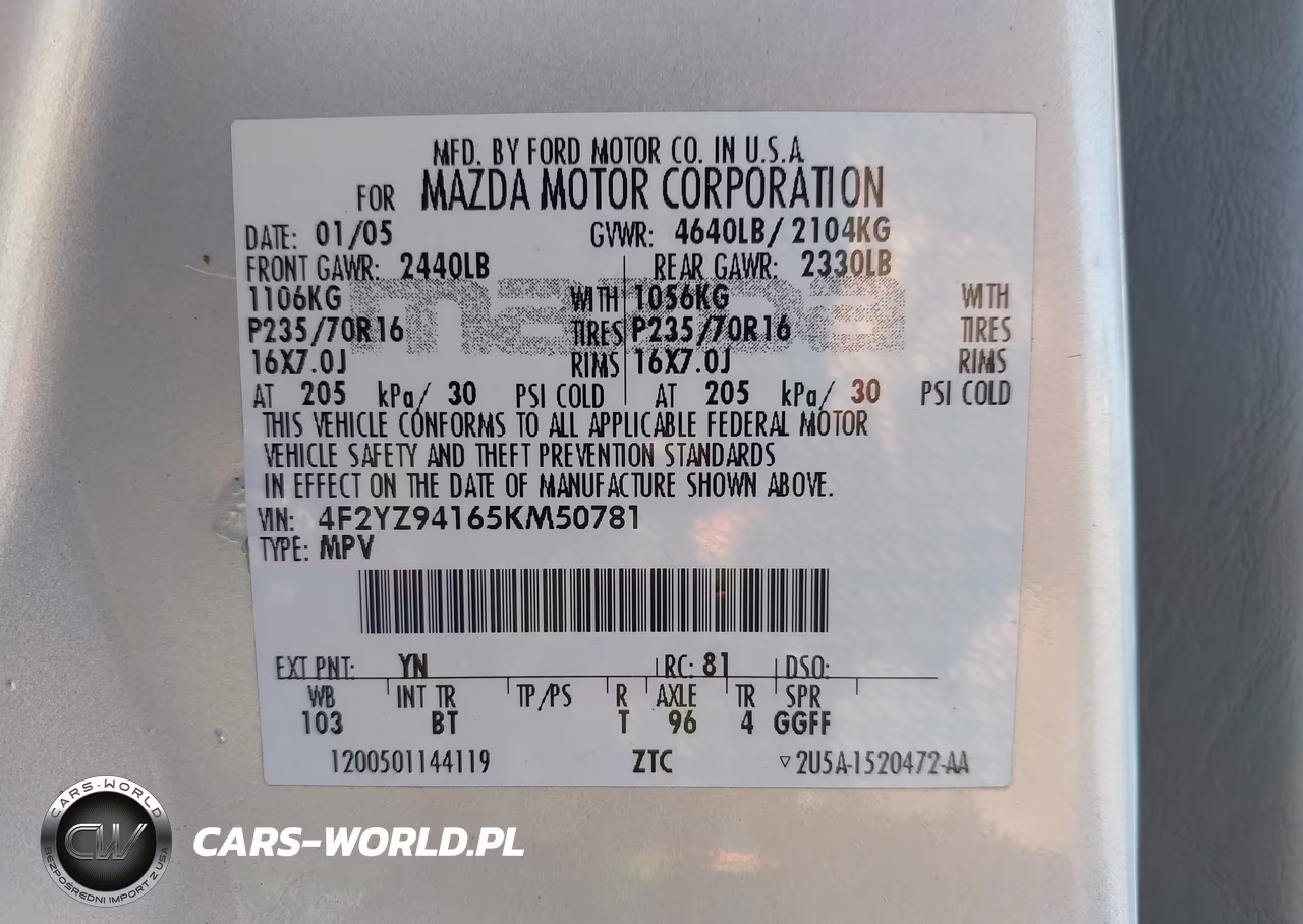 2005 Mazda Tribute VIN:4F2YZ94165KM50781 - 9