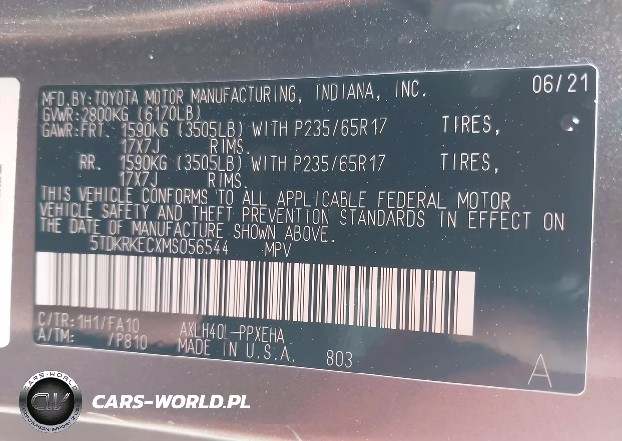 2021 Toyota Sienna Le VIN:5TDKRKECXMS056544 - 9