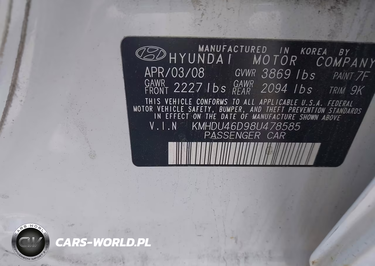 2008 Hyundai Elantra Gls-Se VIN:KMHDU46D98U478585 - 9