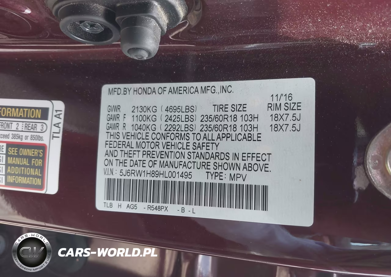 2017 Honda Cr-V Ex-L-Ex-L Navi VIN:5J6RW1H89HL001495 - 9