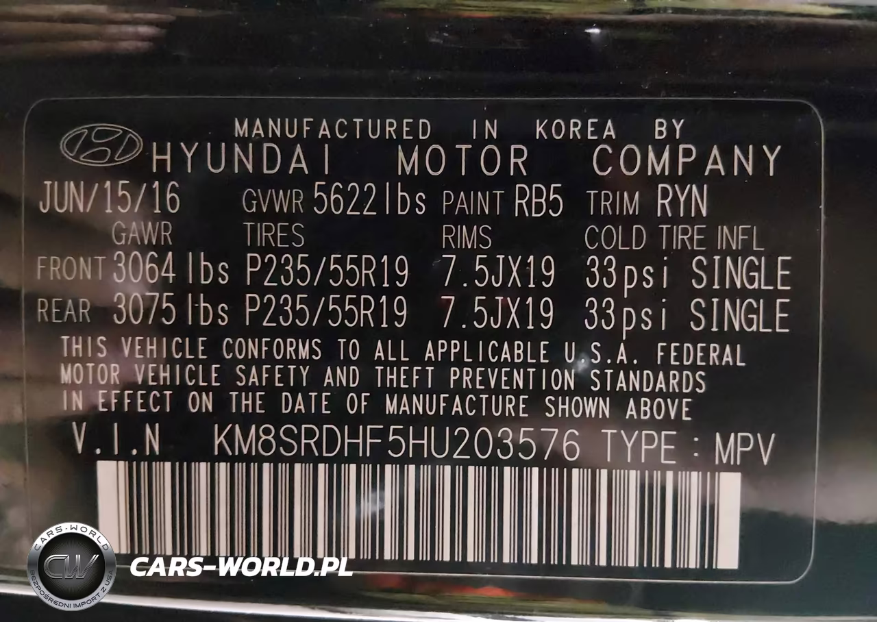 2017 Hyundai Santa Fe VIN:KM8SRDHF5HU203576 - 9