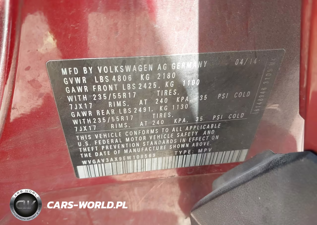 2014 Volkswagen Tiguan Se VIN:WVGAV3AX9EW108569 - 9