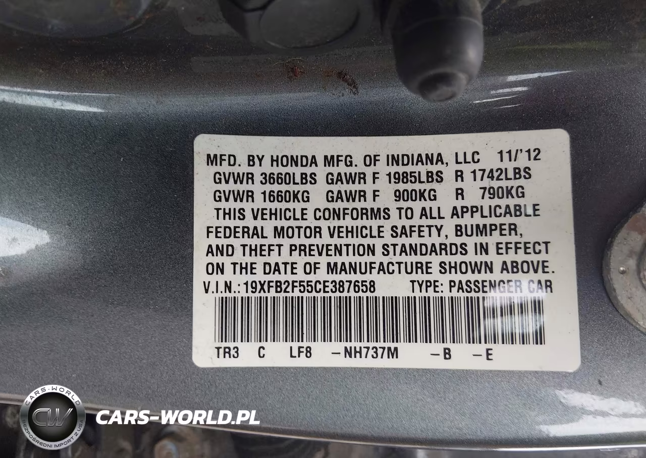 2012 Honda Civic Lx VIN:19XFB2F55CE387658 - 9