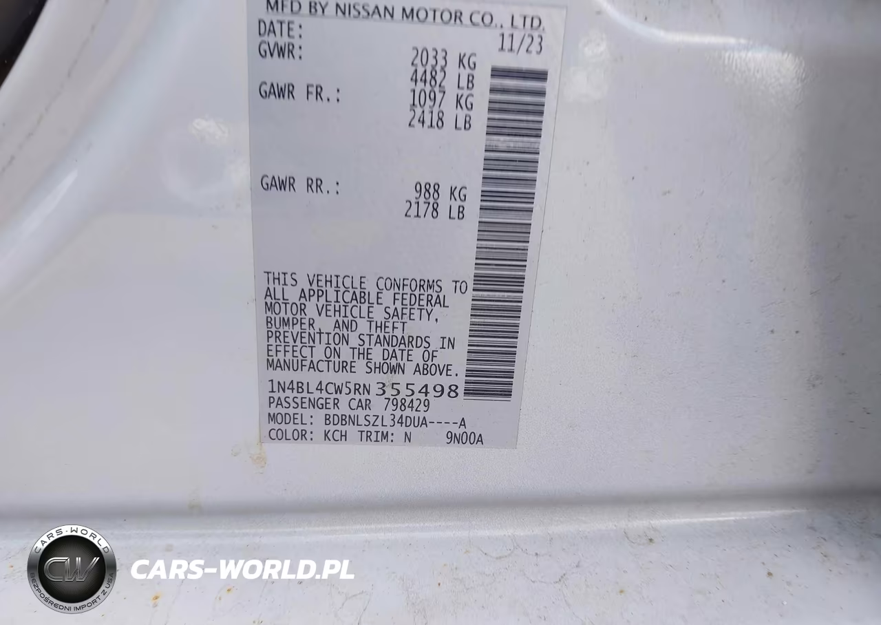 2024 Nissan Altima Sr Intelligent Awd VIN:1N4BL4CW5RN355498 - 9