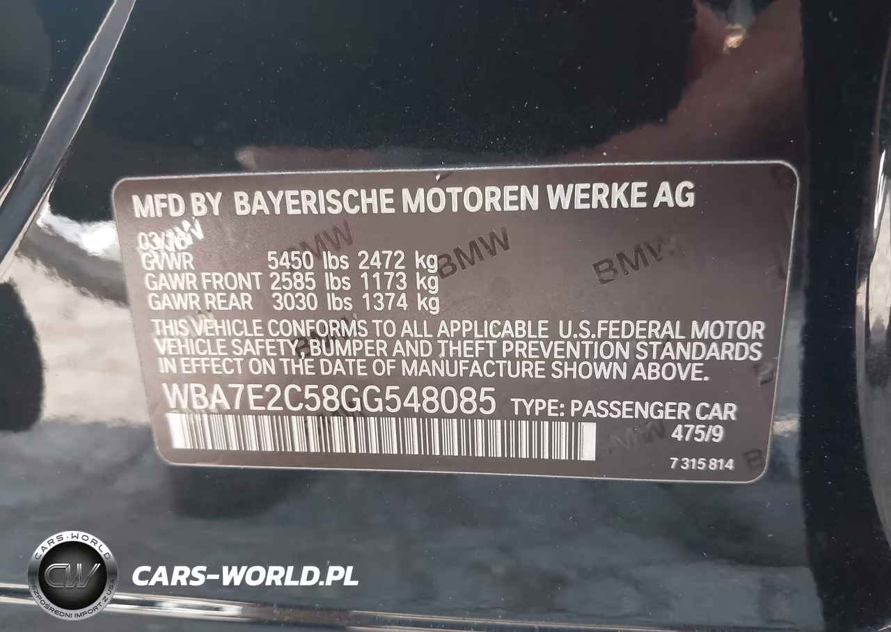 2016 BMW 740I VIN:WBA7E2C58GG548085 - 9