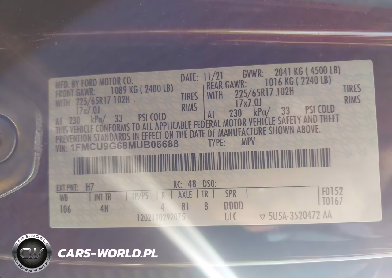 2021 Ford Escape Se VIN:1FMCU9G68MUB06688 - 9