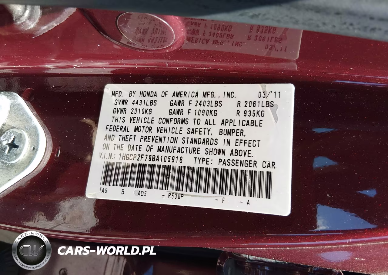 2011 Honda Accord 2.4 Ex VIN:1HGCP2F79BA105918 - 9