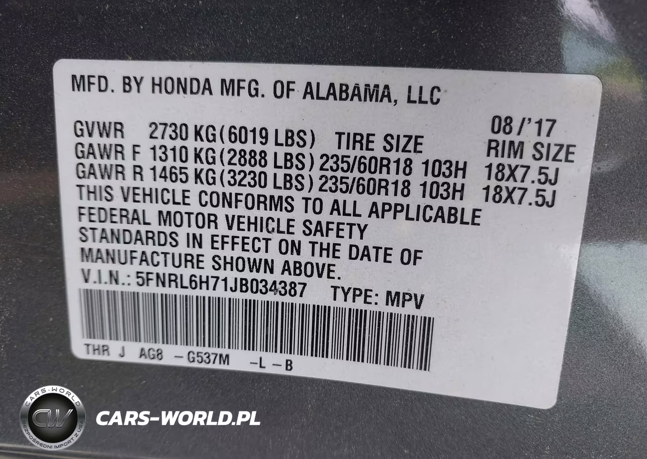 2018 Honda Odyssey Ex-L VIN:5FNRL6H71JB034387 - 9