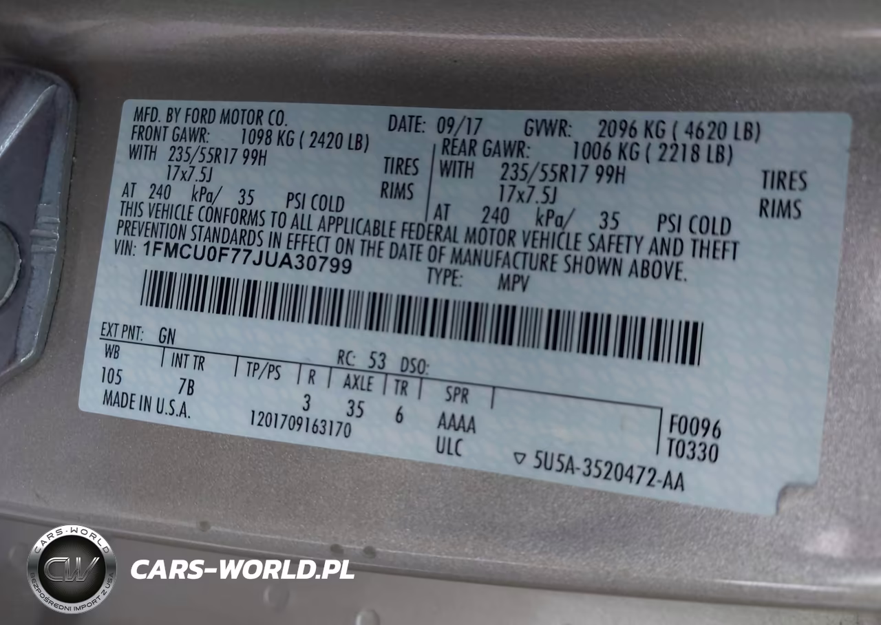 2018 Ford Escape S VIN:1FMCU0F77JUA30799 - 9