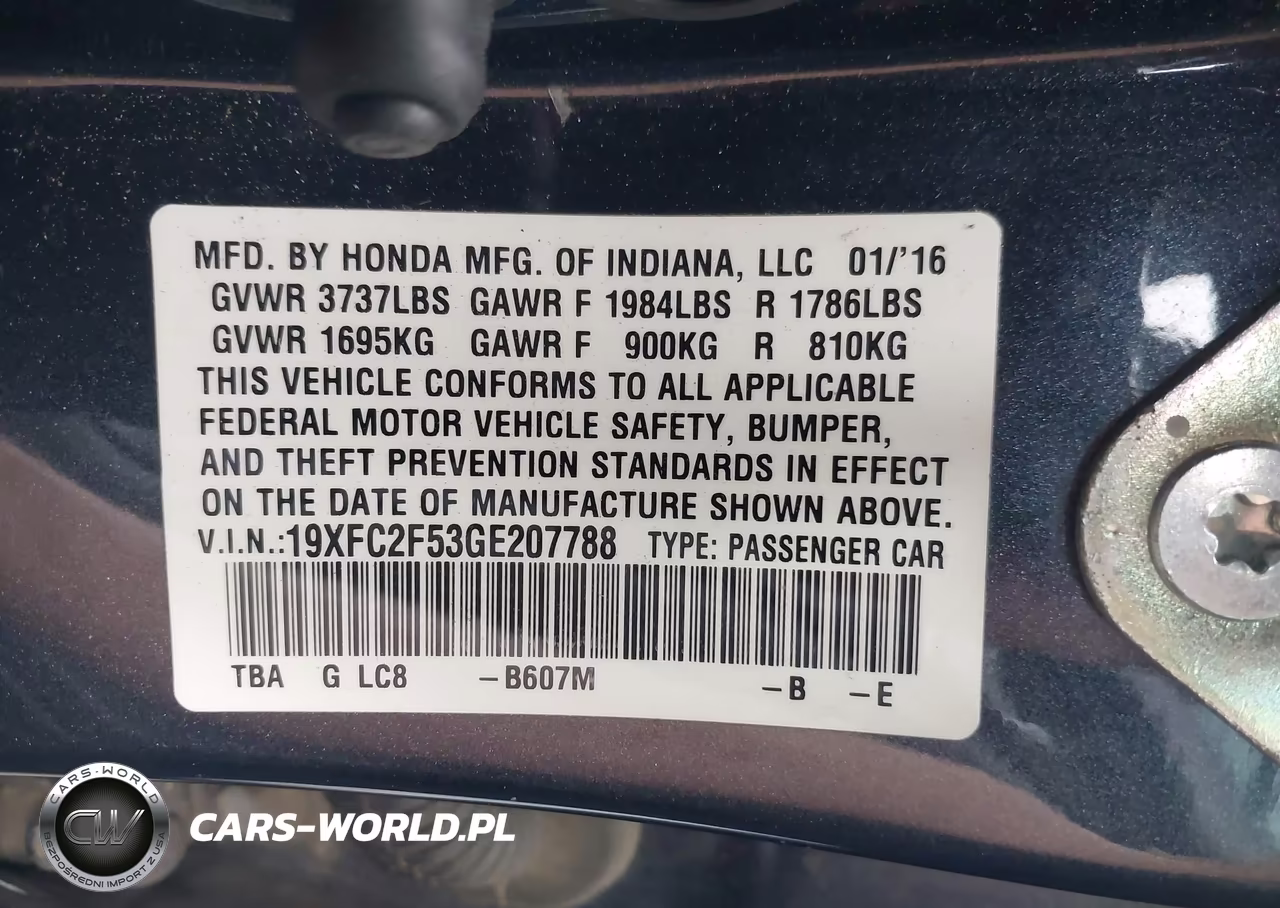 2016 Honda Civic Lx VIN:19XFC2F53GE207788 - 9