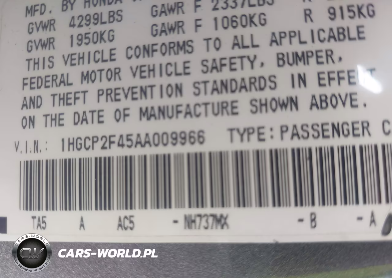 2010 Honda Accord 2.4 Lx-P VIN:1HGCP2F45AA009966 - 9