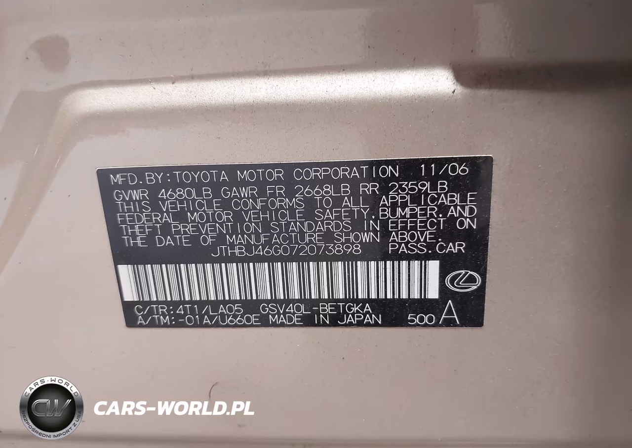 2007 Lexus Es 350 VIN:JTHBJ46G072073898 - 9
