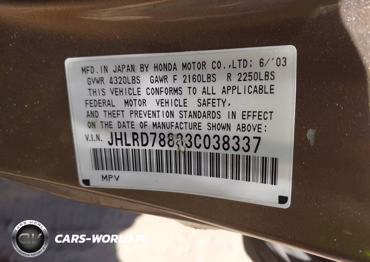 2003 Honda Cr-V Ex VIN:JHLRD78883C038337 - 9