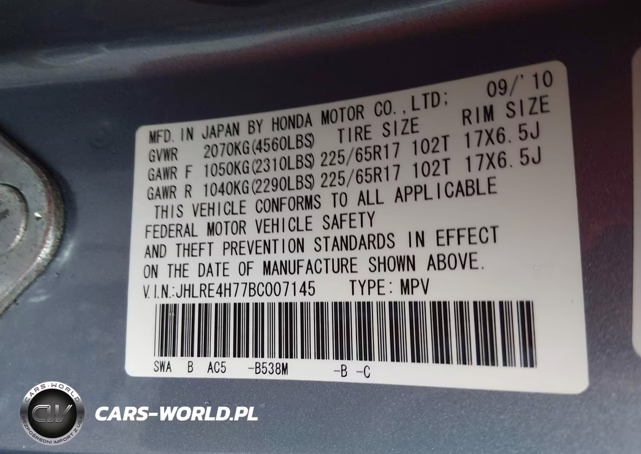 2011 Honda Cr-V Ex-L VIN:JHLRE4H77BC007145 - 9