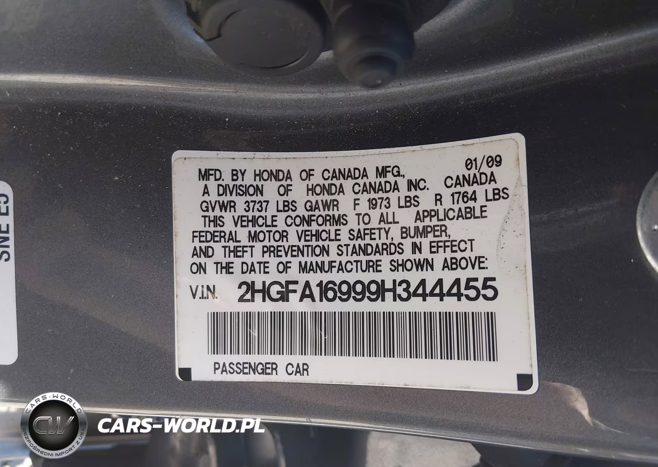 2009 Honda Civic Ex-L VIN:2HGFA16999H344455 - 9