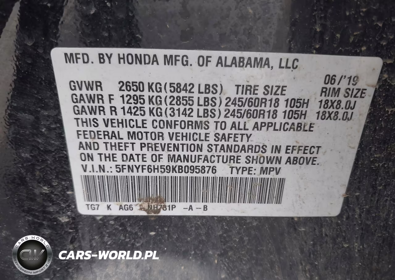 2019 Honda Pilot Ex-L VIN:5FNYF6H59KB095876 - 9