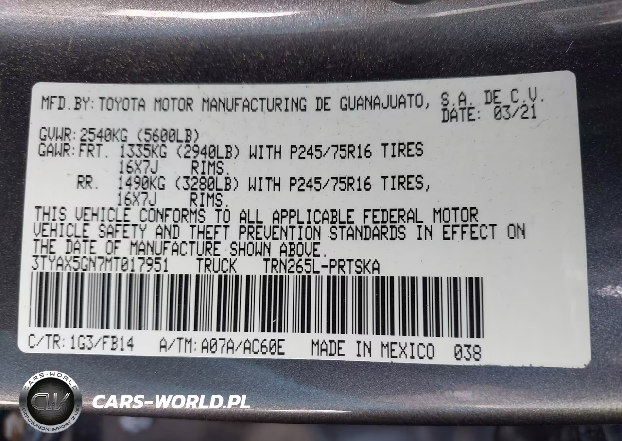 2021 Toyota Tacoma Sr VIN:3TYAX5GN7MT017951 - 9