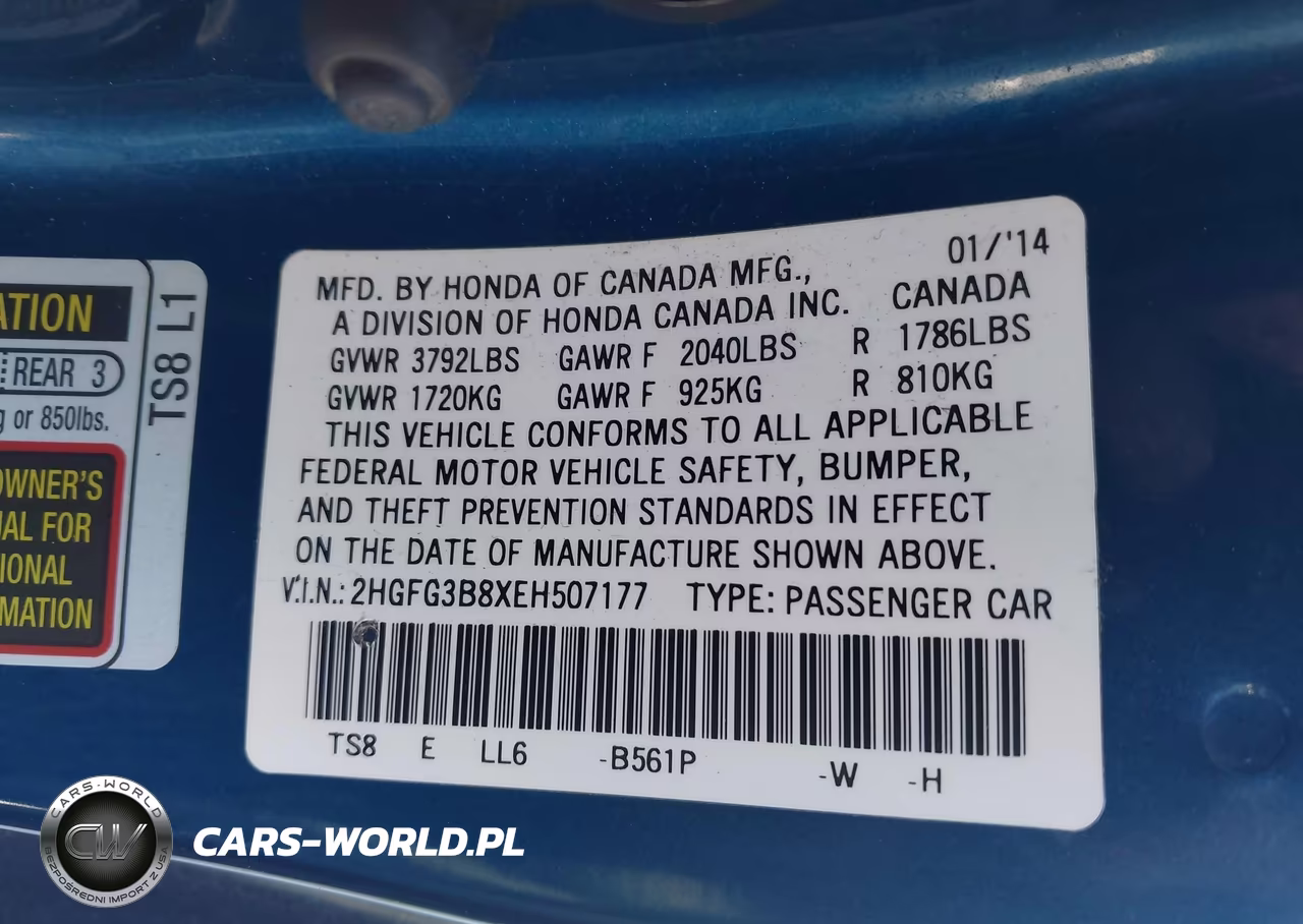2014 Honda Civic Ex VIN:2HGFG3B8XEH507177 - 9