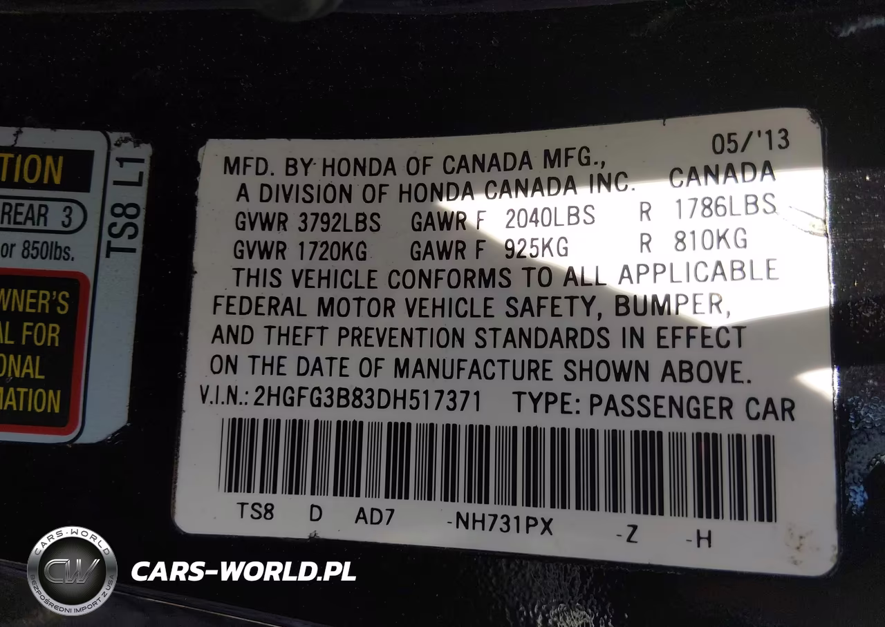2013 Honda Civic Ex VIN:2HGFG3B83DH517371 - 9